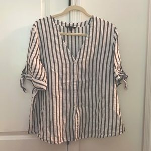 Striped Linen Button Front Top